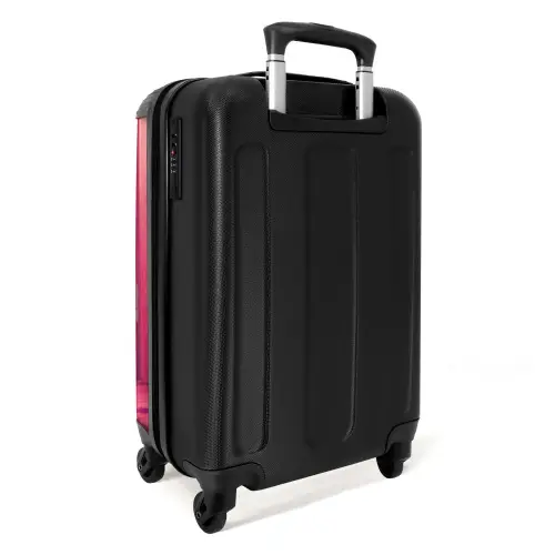 Eenhoorn met roze manen achter roze deur NBS - Handbagage koffer - Kinderen Unisex middel -achterkant