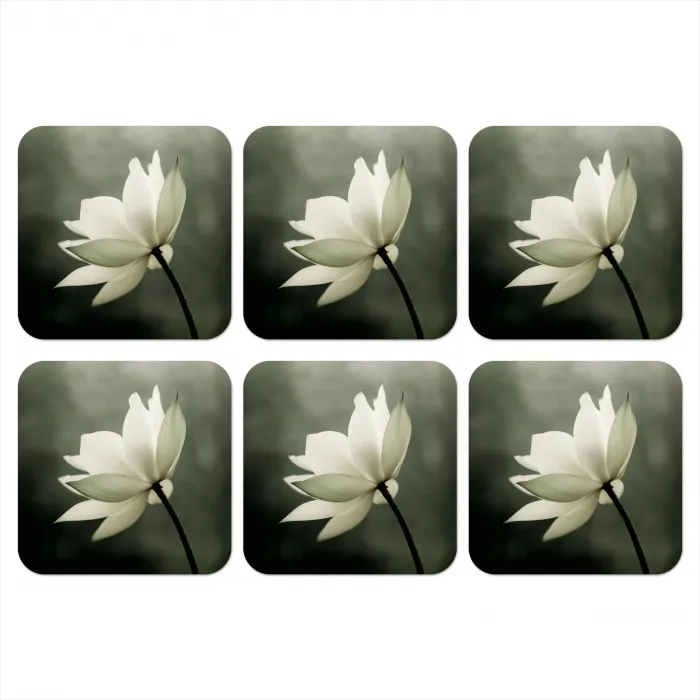 Wit - Lotus - Donker - Bloem onderzetter kurk middel -3d