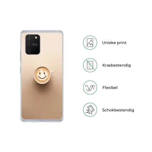 Koffie - Melkschuim - Lach - Beige Telefoonhoesje Samsung Galaxy S10 Lite klein -specsS10Lite