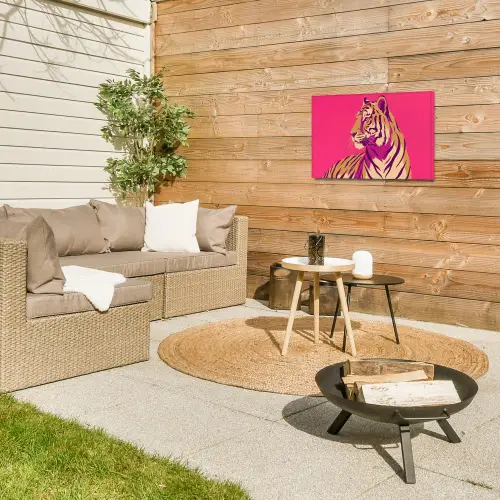 Tijger - Modern - Neon Tuinposter op houten frame 2 cm dik klein -sfeer2