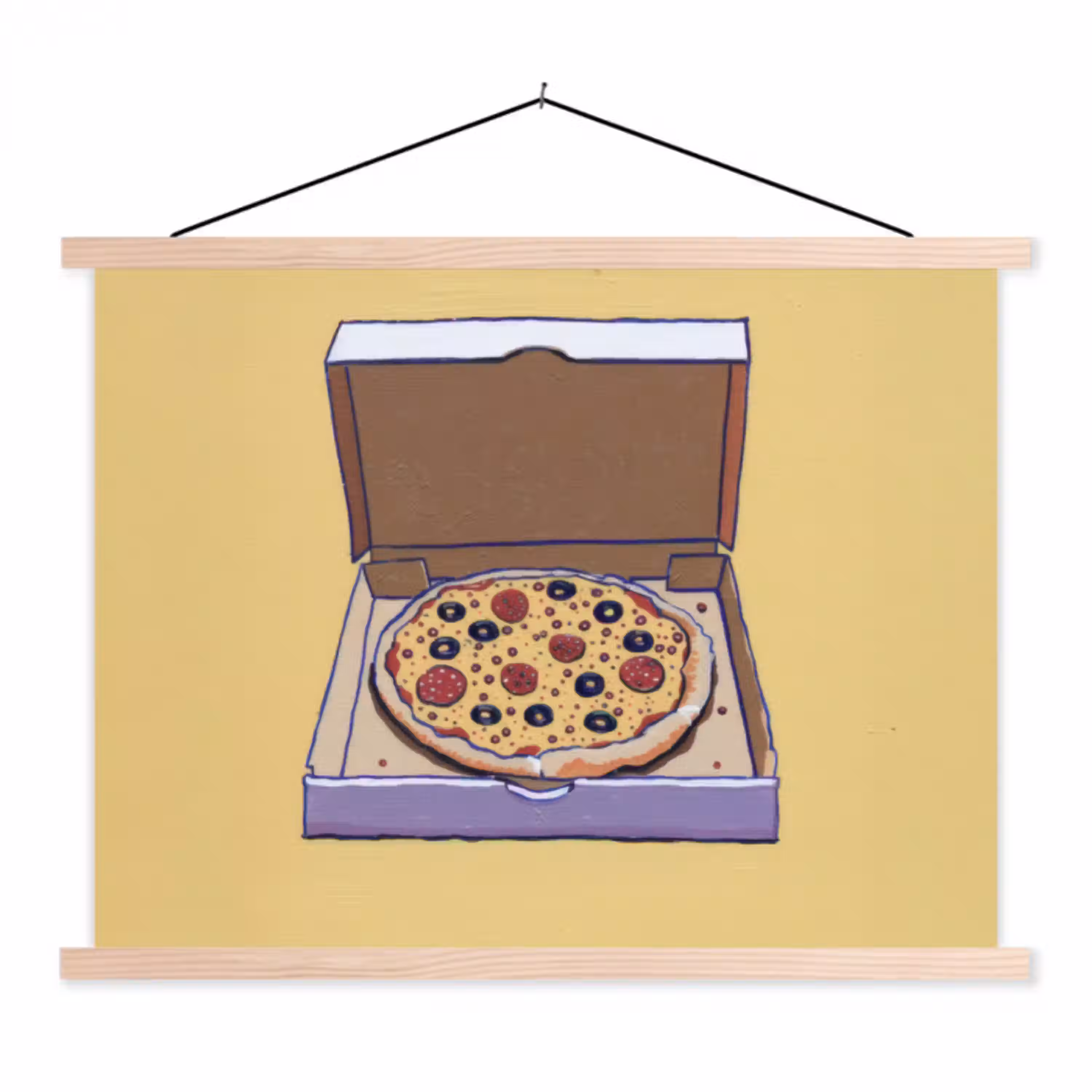 Pizza - Doos - Salami - Illustratie textielposter latten blank klein -3d