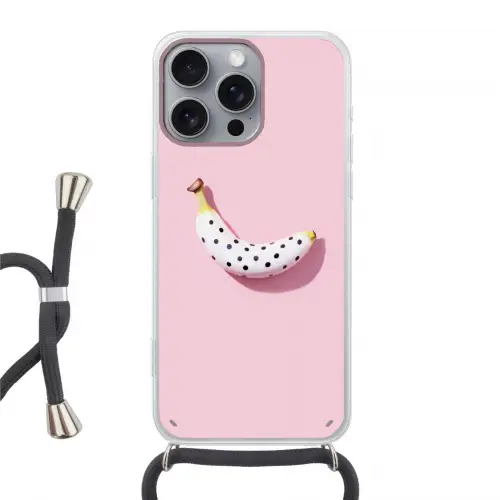 Banaan - Stippen - roze Hoesje iPhone 16 Pro Max met koord klein -3d
