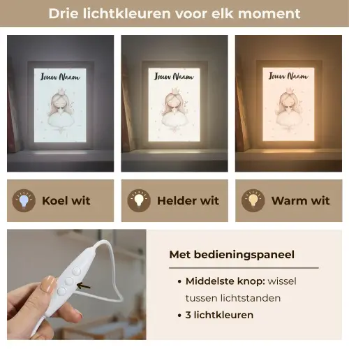 Blaadjes - Ballerina - Stippen - Kroon Light Box met kabel (Kinderlampje) klein -USP_lichtkleurNL