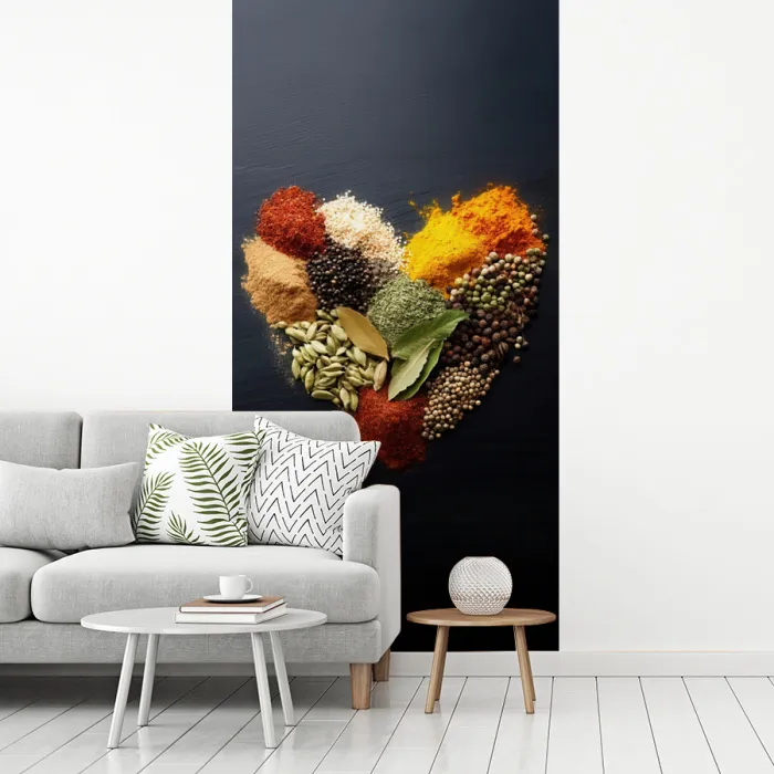 Specerijen - Mix - Hartvorm - Zwart fotobehang vinyl groot -woonkamer