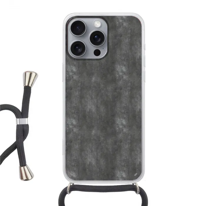 Donkergrijs - Ruw - Beton Hoesje iPhone 16 Pro Max met koord klein 804 -3d