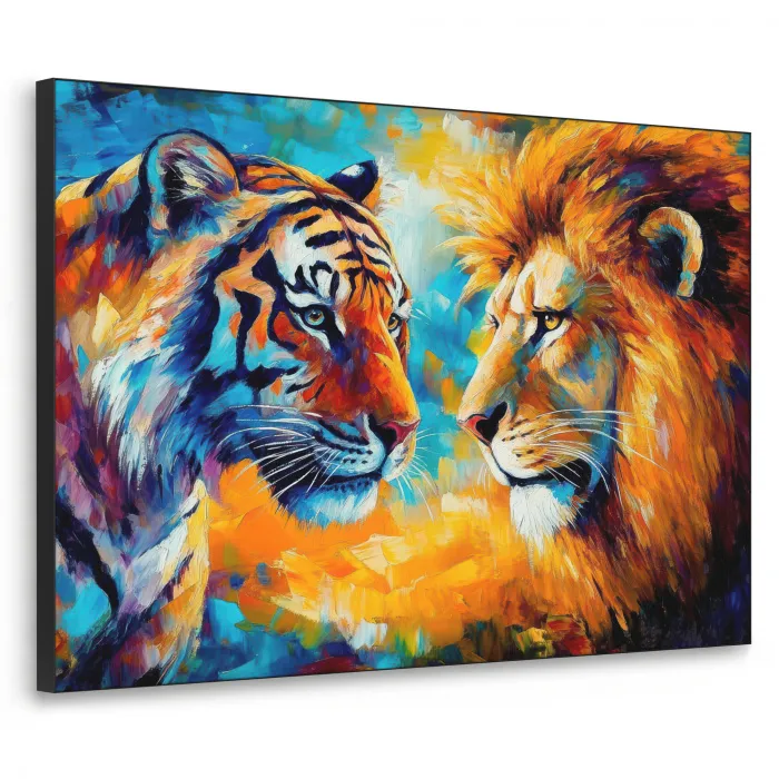 Dieren - Kunst - Leeuw - Tijger Textielframe zwart klein -3d