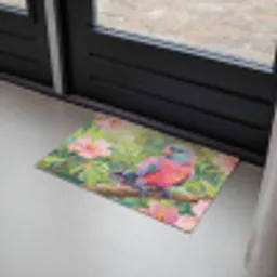 Papagaai - Hibiscusbloemen - Kleurrijk Deurmat klein -sfeer2
