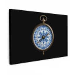 Kompas - Delfts blauw - Zwart Tuinposter op houten frame 2 cm dik klein -3d
