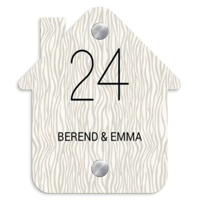 Beige golvende strepen - Klassiek Naambord Huisje klein -3d