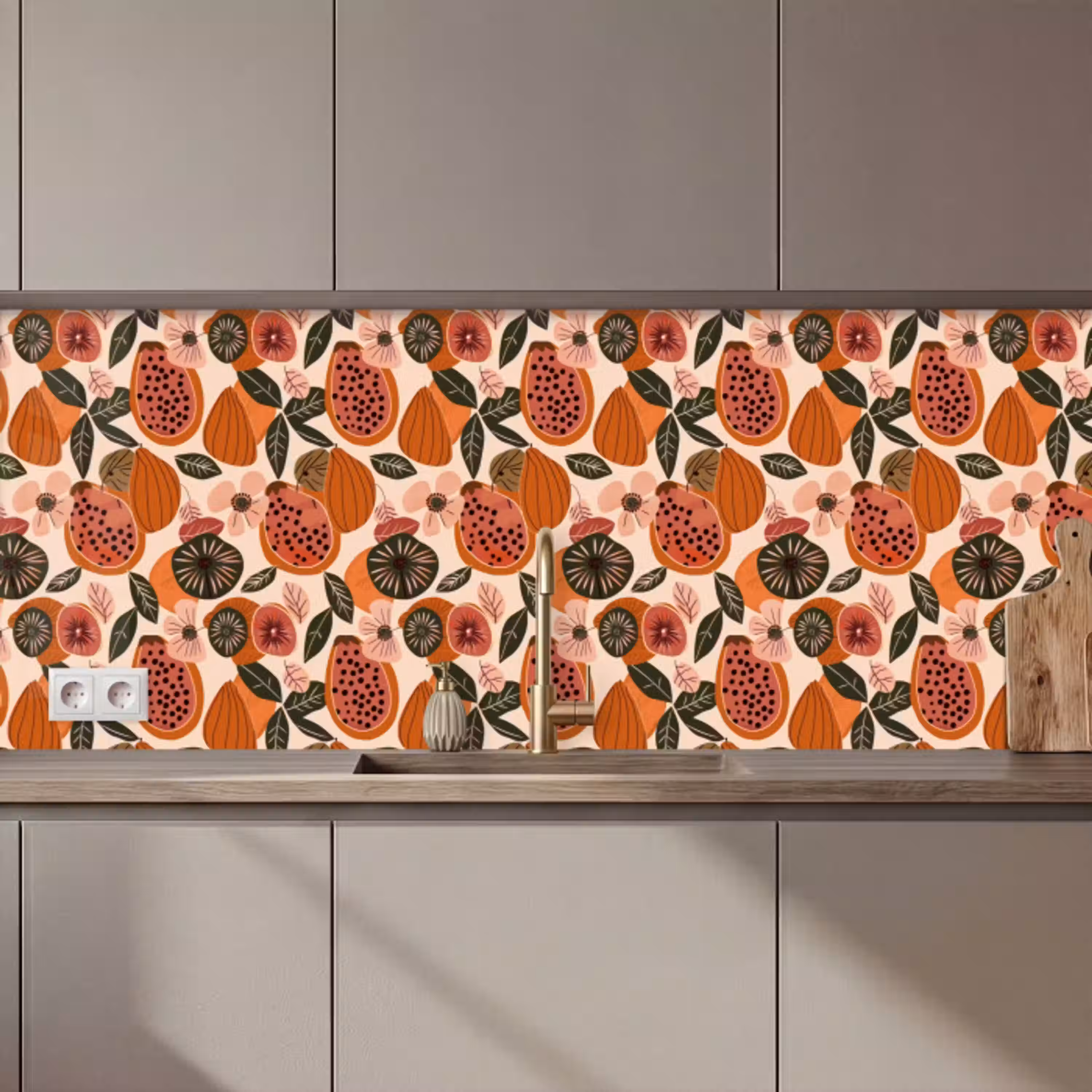 Papaja - Bloesem - Oranje keuken achterwand 2 middel 871 zz_3dshopping