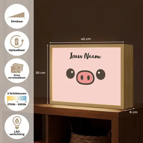 Varken - Roze - Minimalistisch Light Box met batterij (Wandlamp kind) middel -USP_websiteoverzichtNL