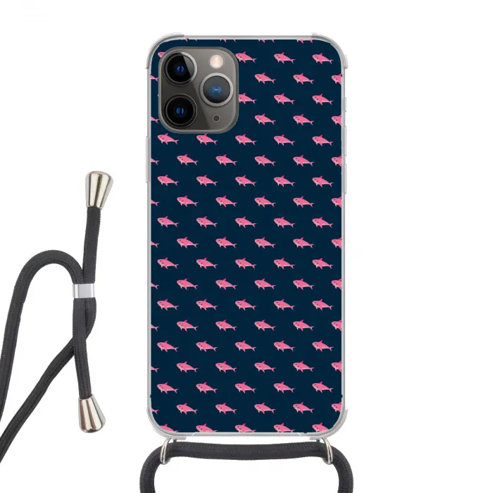 Haaien - Roze - Blauw - Zeedieren Hoesje iPhone 12 Pro met koord klein -3d