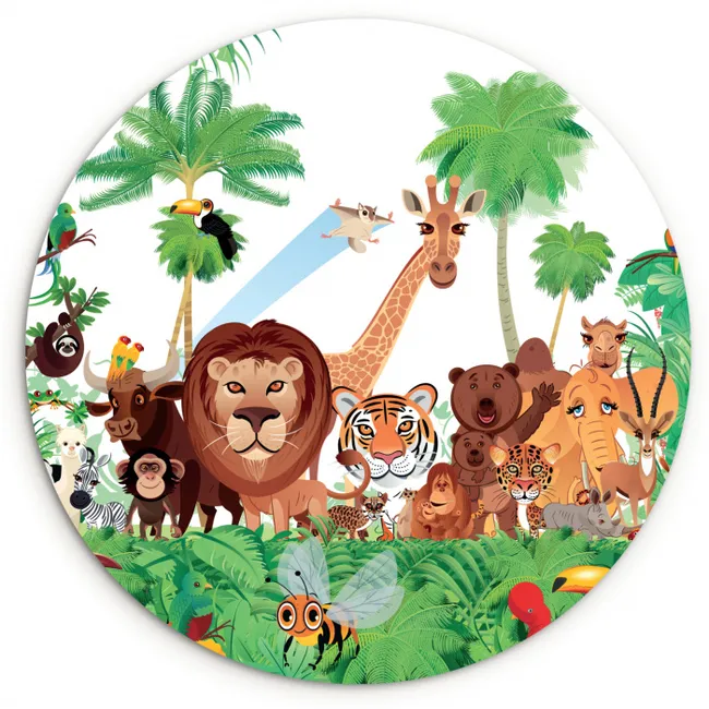 Wilde dieren - Jungle - Leeuw - Tijger - Meisjes - Kids - Jongens Wandcirkel kunststof plaat 5mm dik klein -3d