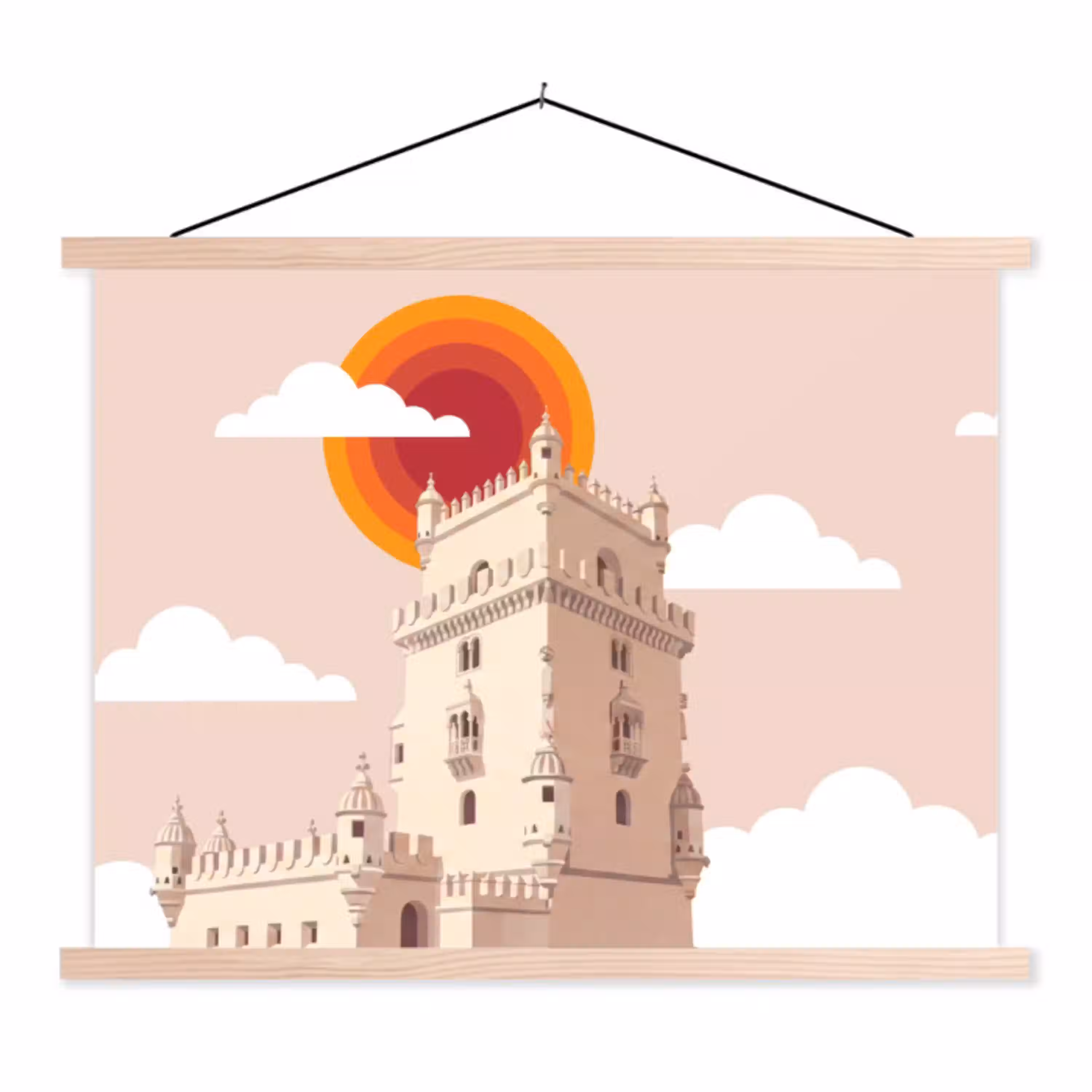 Toren - Rivier - Architectuur - Modern - Oranje textielposter latten blank klein -3d