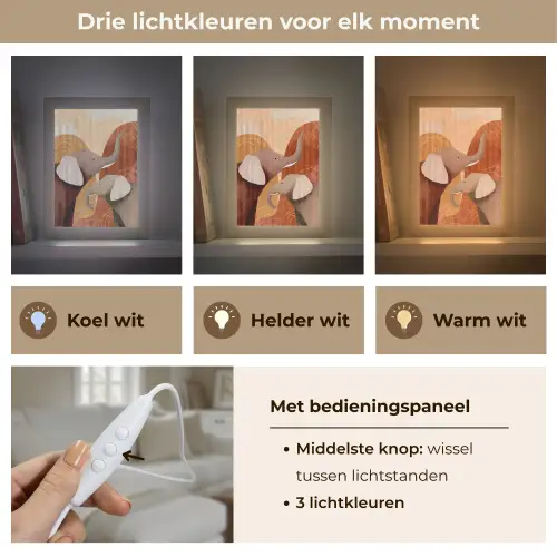 Olifanten - Oranje - Abstract Light Box met kabel (Tafellamp) klein -USP_lichtkleurNL