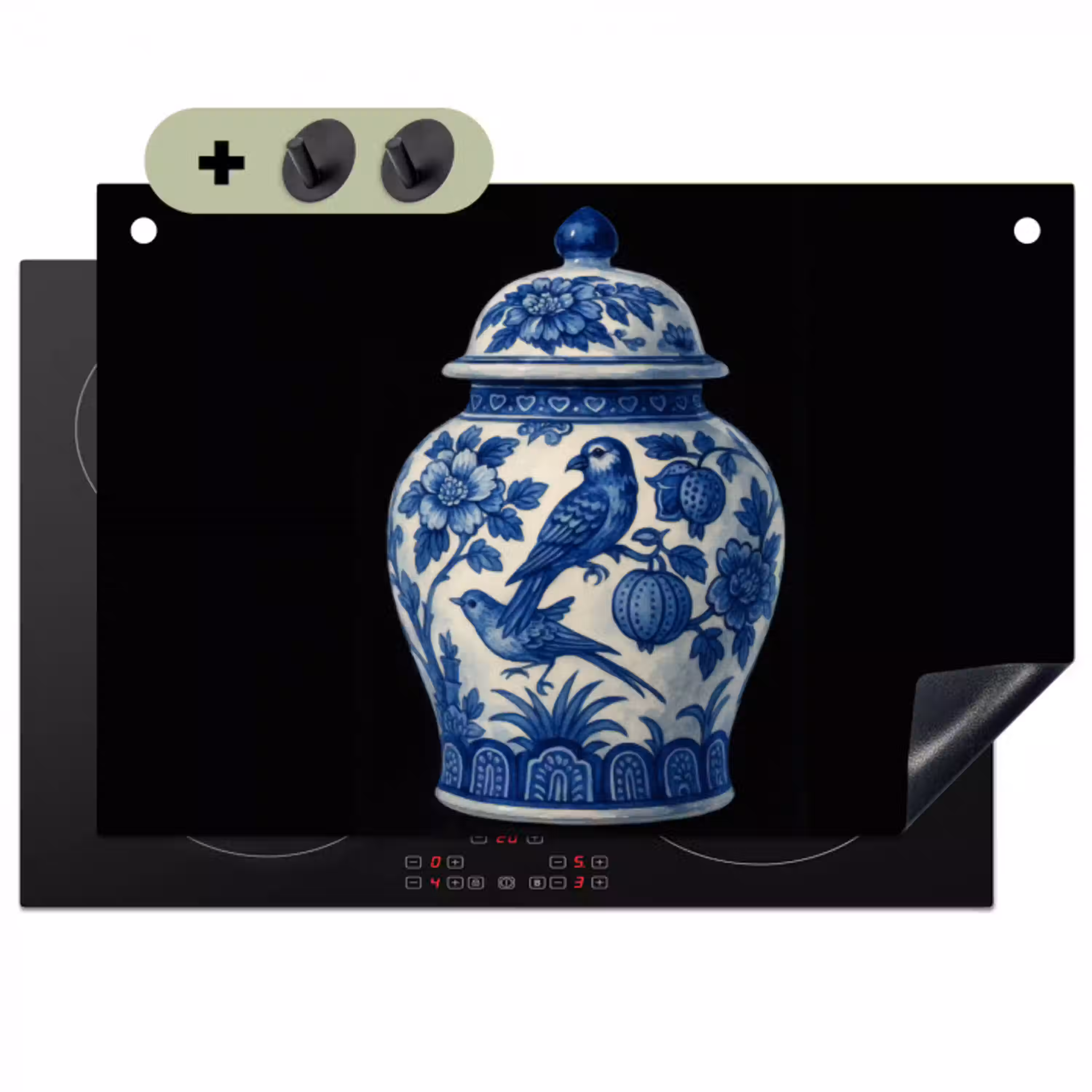 Pot - Delfts Blauw - Bloemen Inductie beschemer met haakjes klein -3d