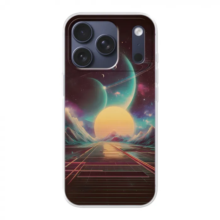 Planeten - Neon - Berglandschap - Zon Telefoonhoesje iPhone 17 Pro klein -3d