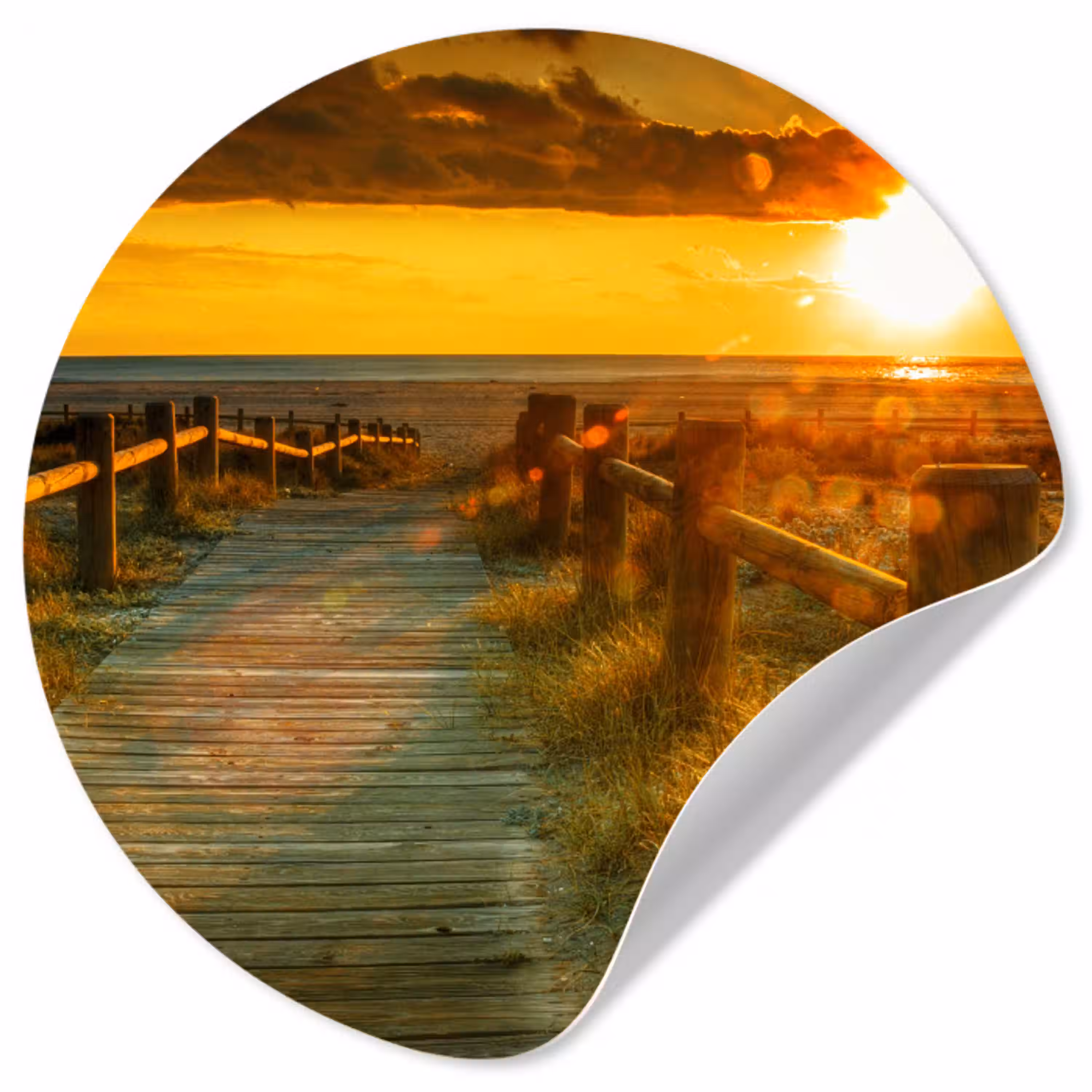 Zon - Strand - Duin - Horizon - Gras - Pad - Oranje Wandcirkel behangsticker klein -3d