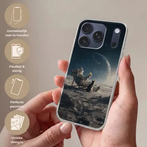 Maan - Kat - Astronaut - Ruimte Telefoonhoesje iPhone 17 Pro klein -sfeer3_NL