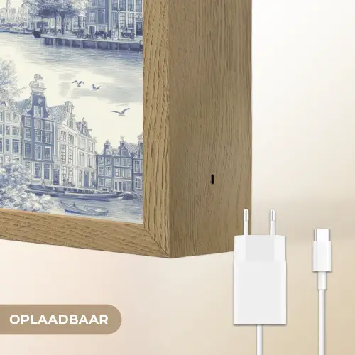 Huizen - Bomen - Water - Vogels - Blauw Light Box met batterij (Wandlamp) middel 907 -USP_websiteoplaadbaarNL