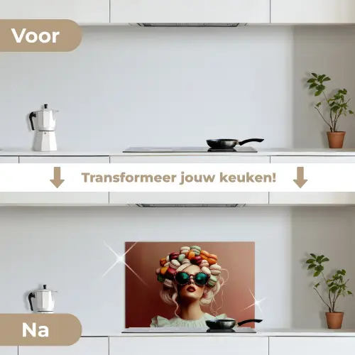 Vrouw - Macarons - Bril keuken achterwand spatscherm klein -voor_na_NL
