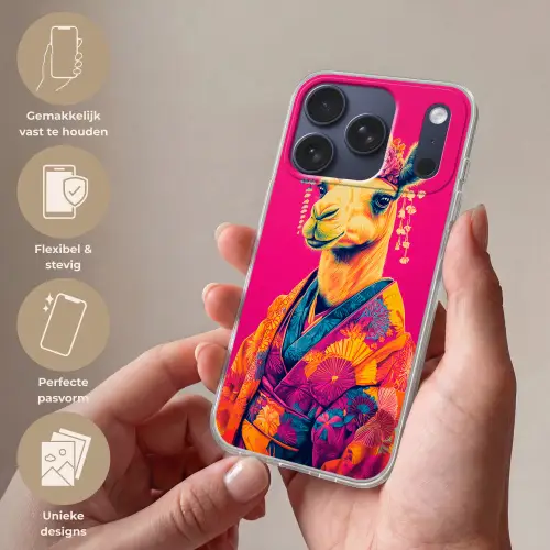 Kameel - Bloemen - Kimono - Waaiers Telefoonhoesje iPhone 17 Pro klein -sfeer3_NL