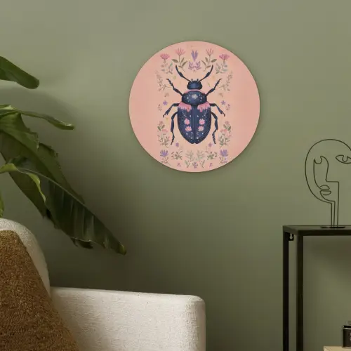 Kever - Donkerblauw - Bloemen - Sierlijk Akoestische PET Vilt - Rond klein -sfeer2