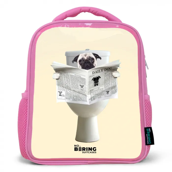Hondje Leest de Krant Kinderrugzak - Roze middel -3d