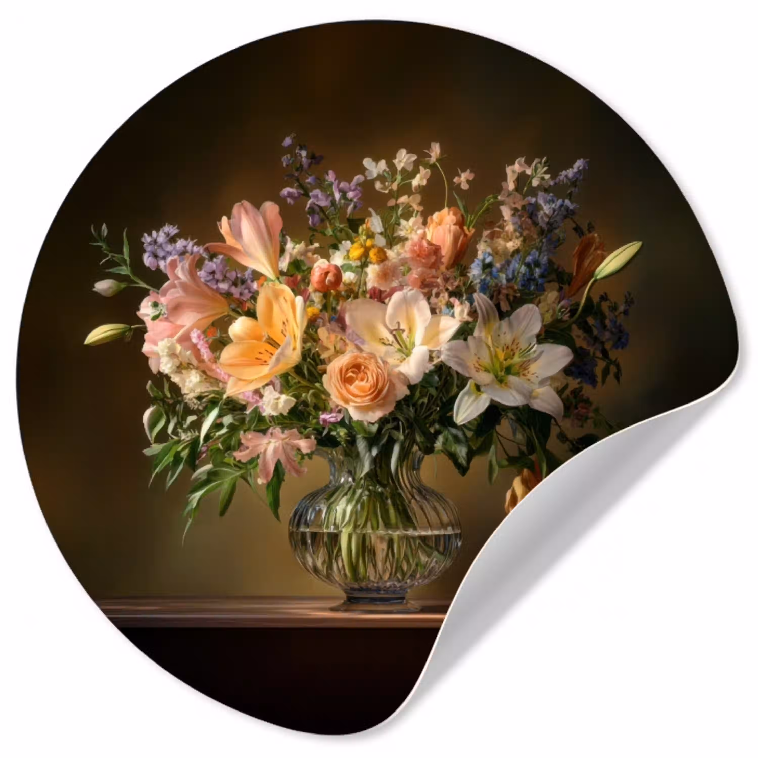 Glazen - Bloemen - Boeket - Kleuren Wandcirkel behangsticker klein -3d