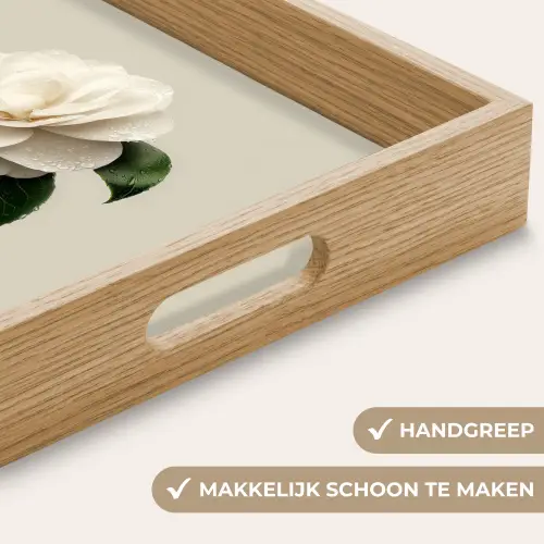 Cameliabloem - Wit - Groen Dienblad Rechthoek middel -USP_HandgreepNL
