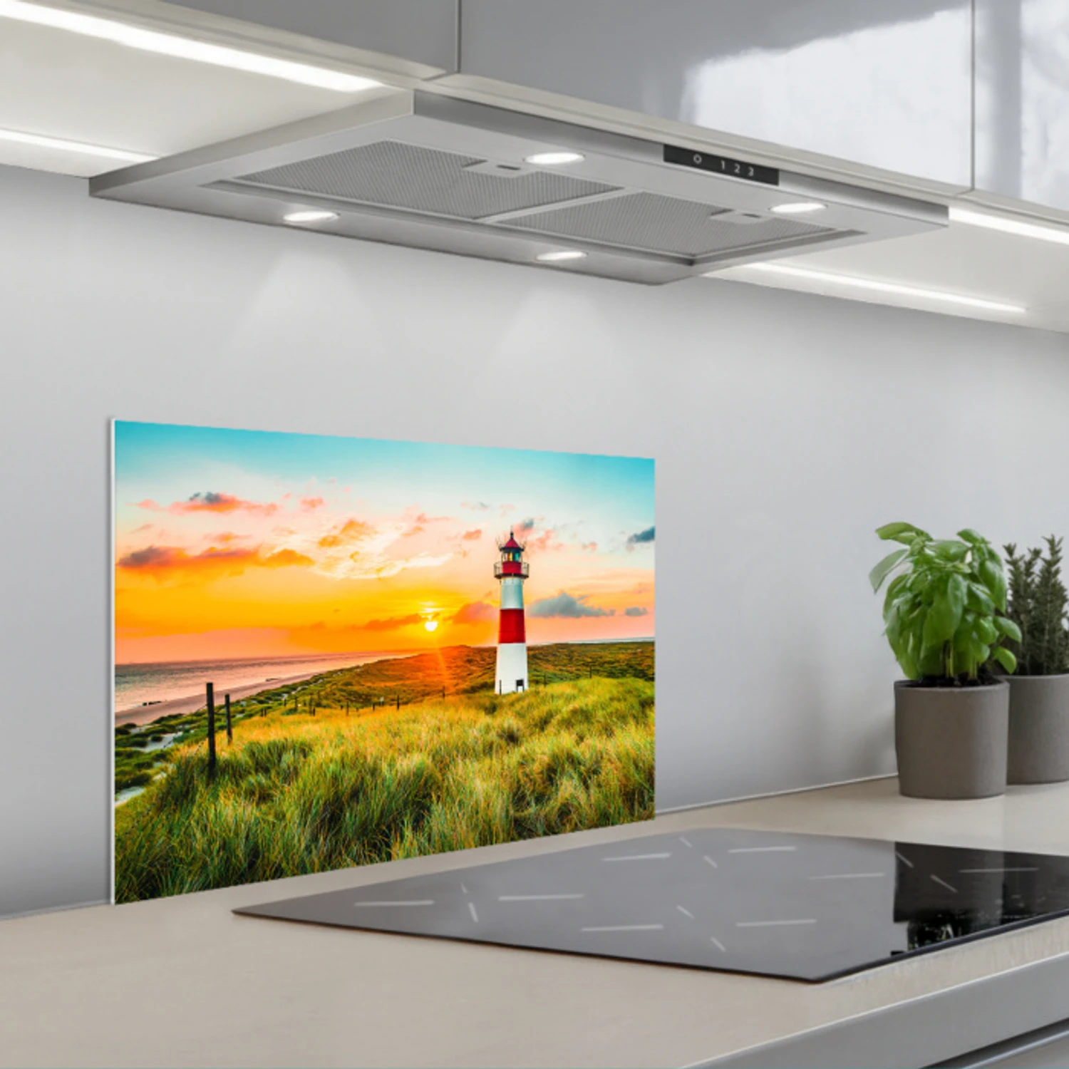Vuurtoren - Natuur - Zon - Landschap - Gras - Strand - Zee keuken achterwand spatscherm klein -3d_schuin