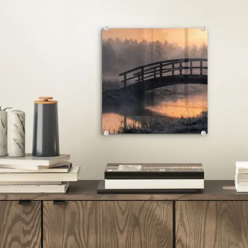 Brug - Mist - Bomen - Water plexiglas 5mm klein -sfeer1
