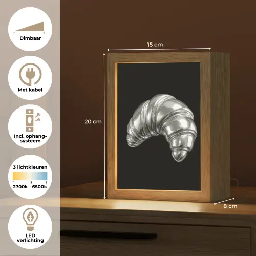 Croissant - Metaal - Zilver Light Box met kabel (Tafellamp) klein -USP_NL