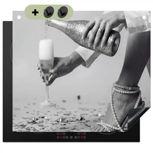 Inductiebeschermer & spatscherm (2in1) - Feestelijk - Champagne - Discobal