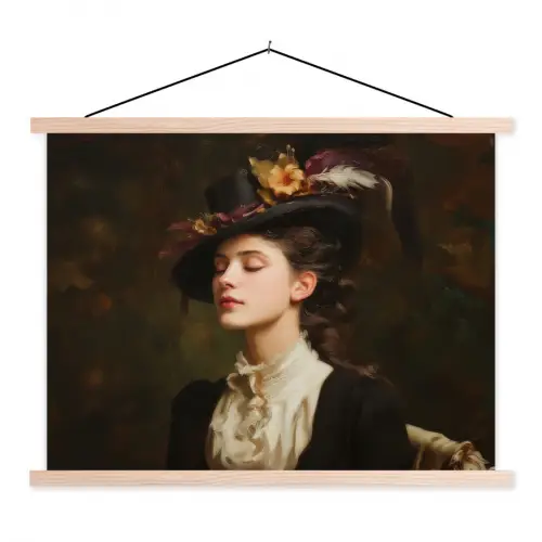 Vrouw - Victoriaans - Portret textielposter latten blank klein -3d