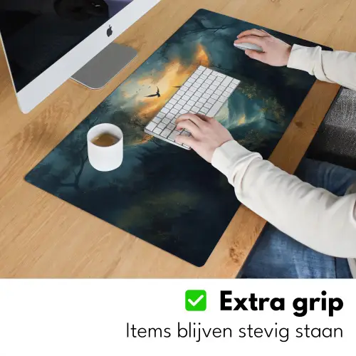 Vogels - Zon - Bomen - Groen Muismat XXL klein -sfeer3