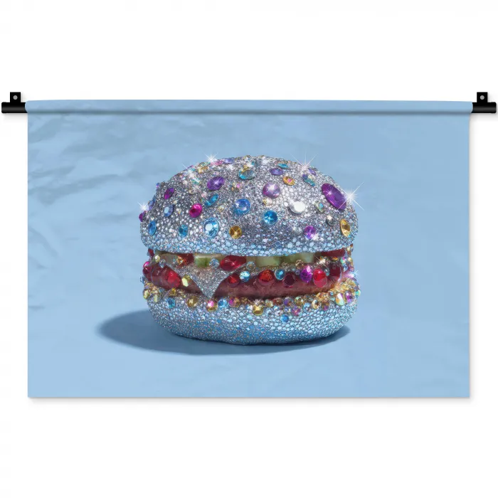 Glitters - Hamburger - Blauw Wandkleed katoen klein -zz3d