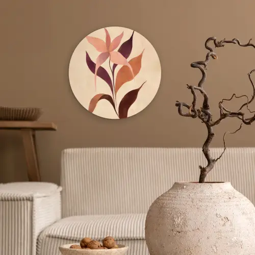 Minimalistisch - Bloem - Bladeren - Beige Wandcirkel plexiglas klein -sfeer1