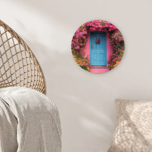 Bloemen - Deur - Roze Wandcirkel plexiglas klein -sfeer5