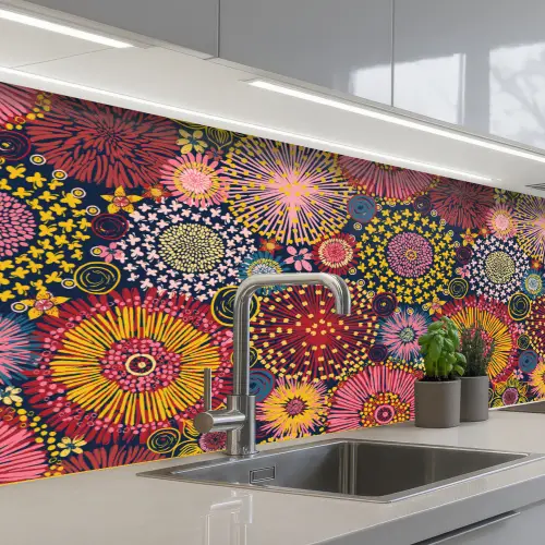 Bloemen - Patroon - Lijn keuken achterwand 2 middel 871 -3d_schuin