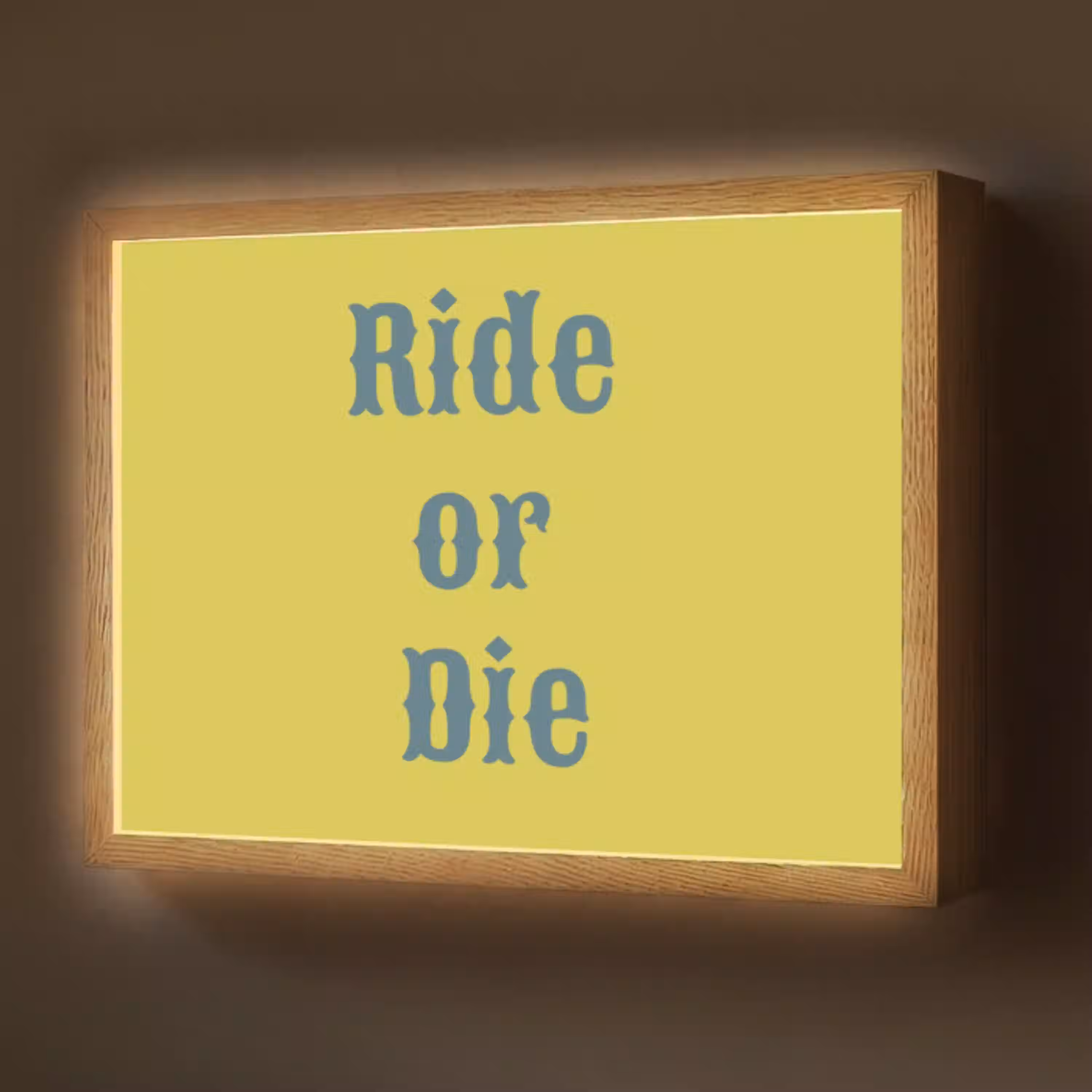 Ride or die - Geel - Blauw Light Box met batterij (Wandlamp) middel -z3d_website