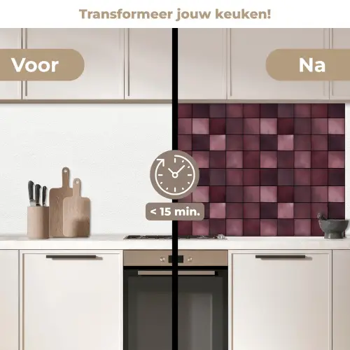 Vierkant - Tegel - Patroon - Paars keuken achterwand 2 middel 871 -voor-na2_NL