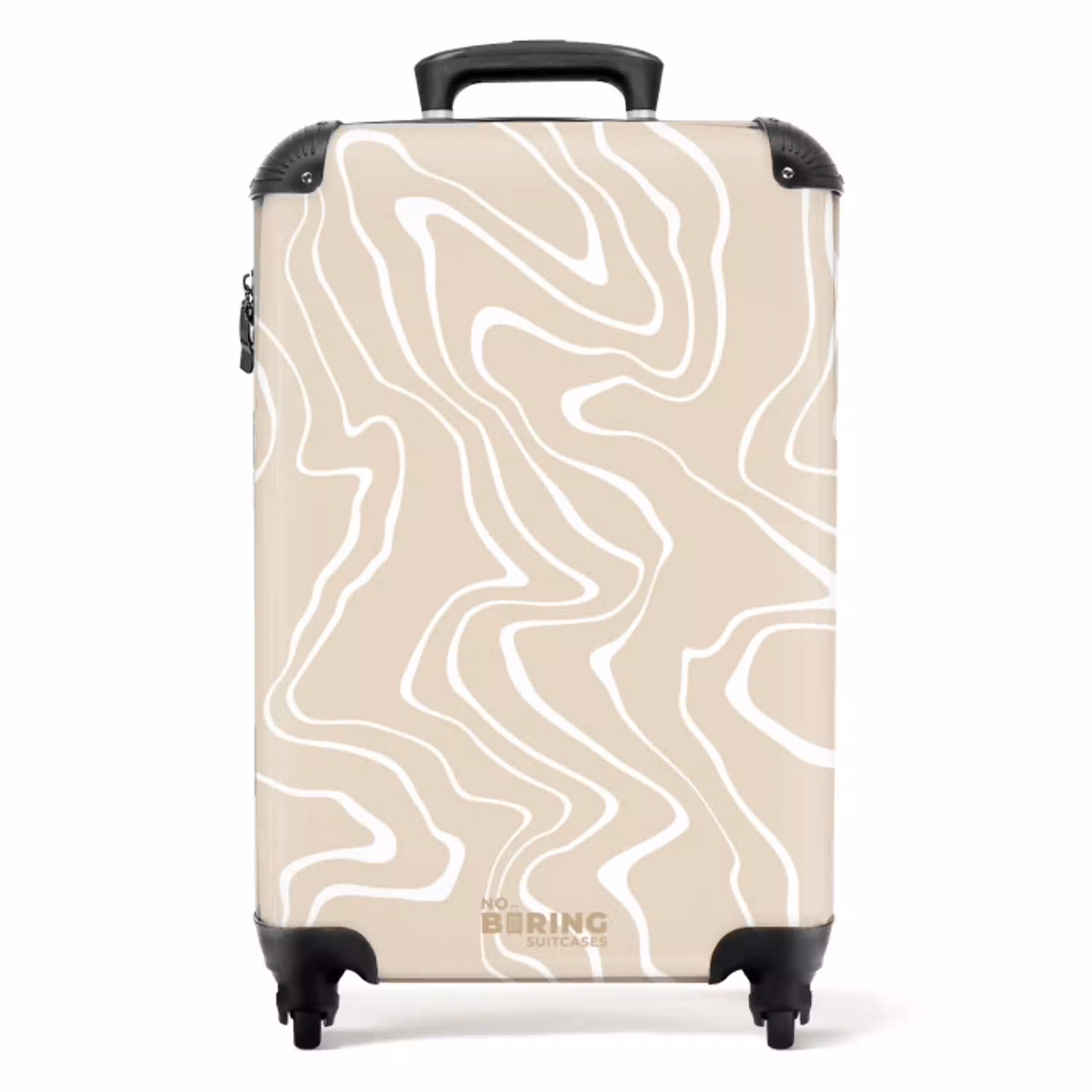 Beige achtergrond met abstracte witte lijnen NBS - Handbagage koffer - Unisex middel -productfoto_recht