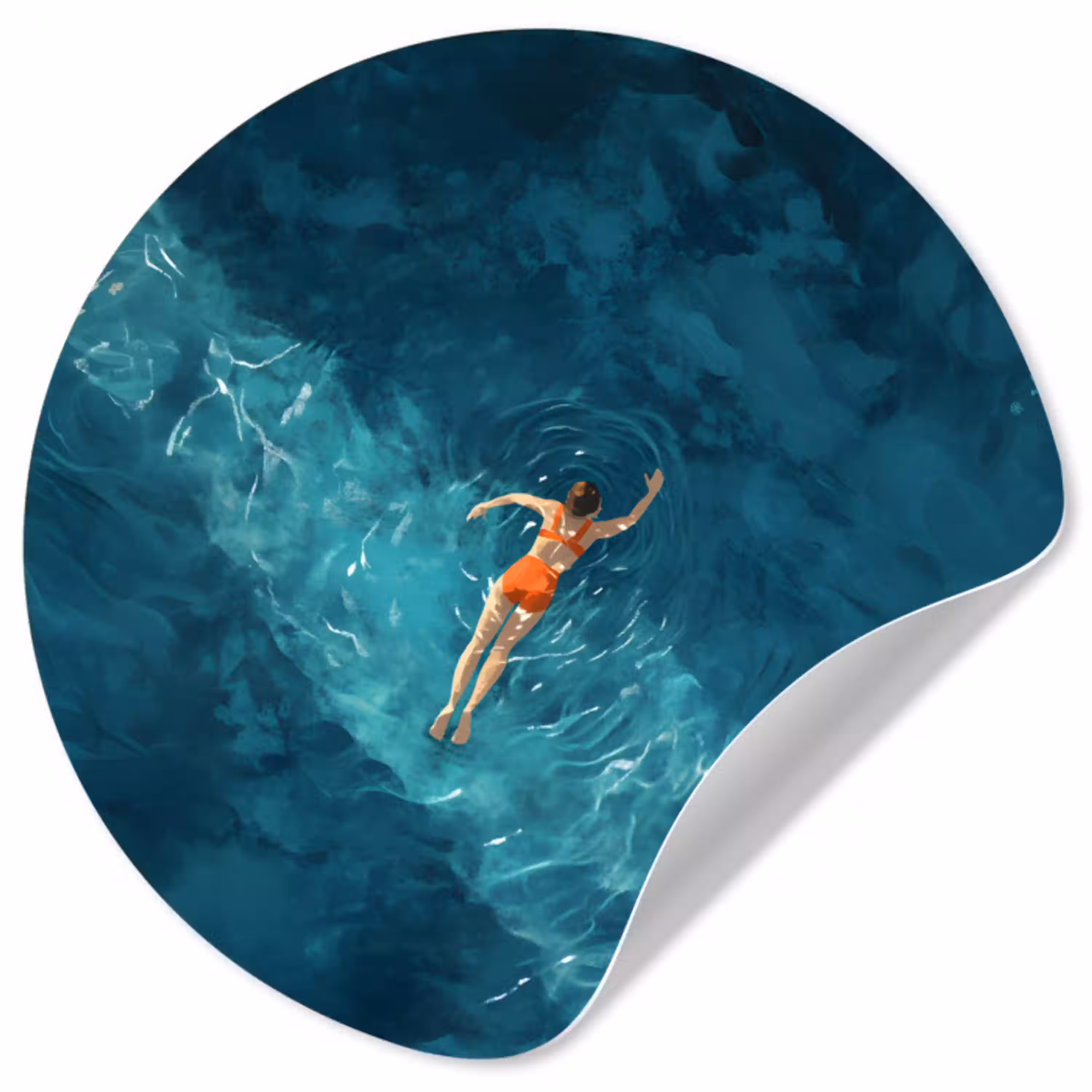 Vrouw - Water - Bikini - Oranje Wandcirkel behangsticker klein -3d