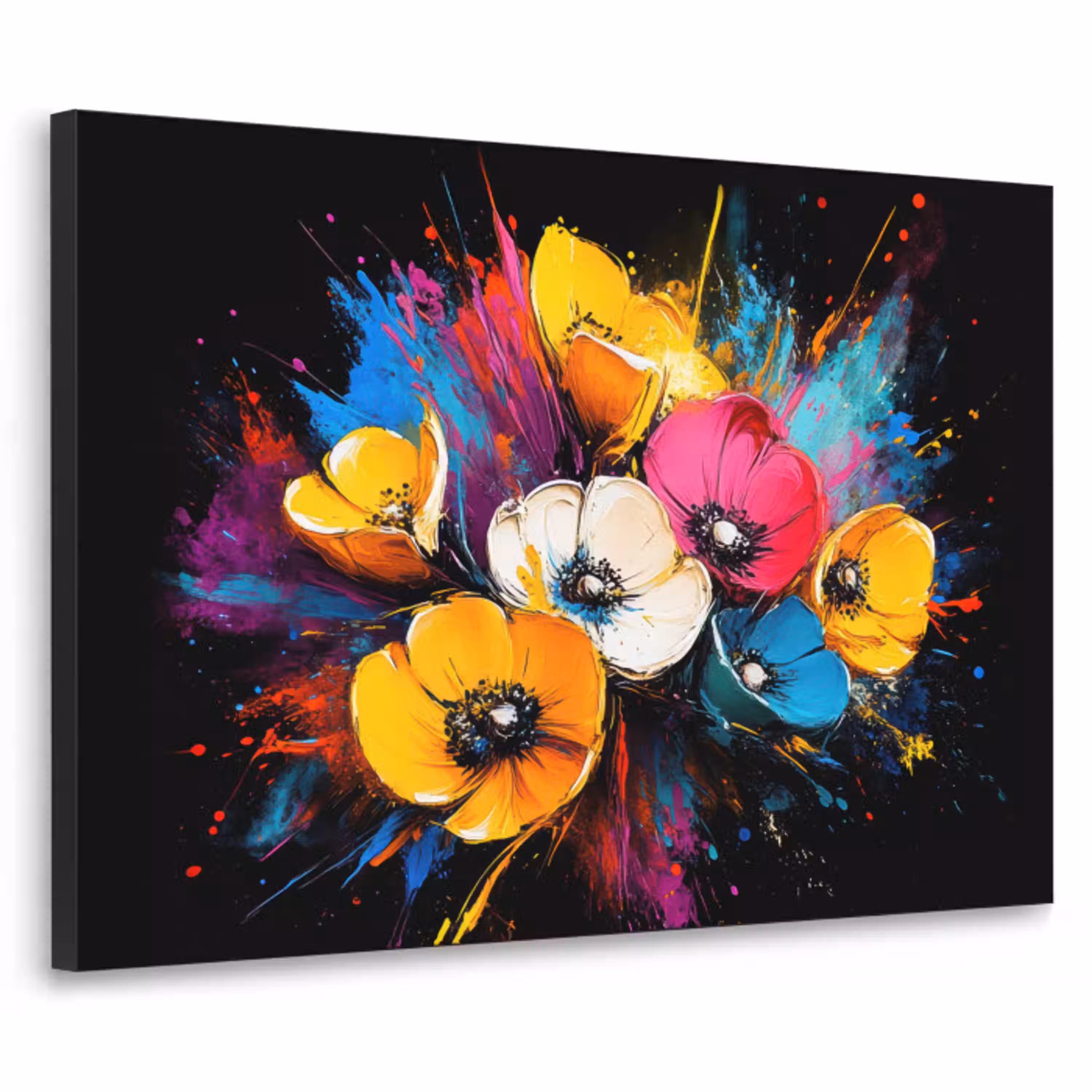 Bloemen - Kleurrijk - Graffiti - Modern - Boeket Textielframe - compleet frame klein -3d
