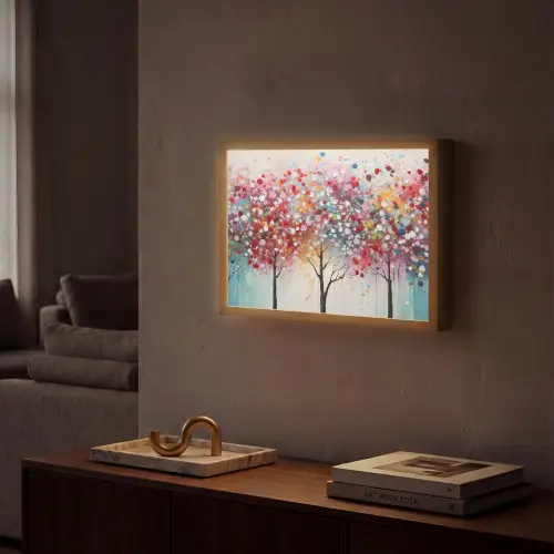 Kunst - Bomen - Natuur - Acryl Light Box met batterij (Wandlamp) middel -sfeer1
