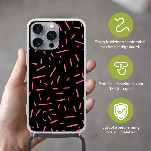 Gaming - Streepjes - Roze - Abstract Hoesje iPhone 16 Pro Max met koord klein -sfeer2_NL