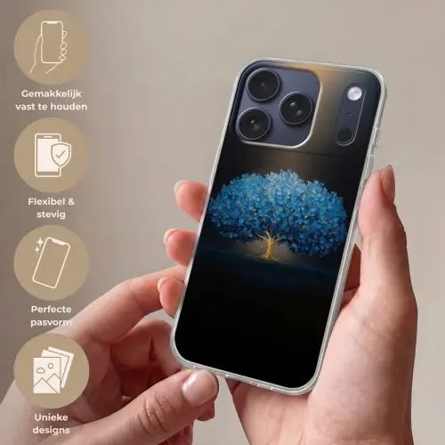 Boom - Blauw - Bladeren - Penseelstreken Telefoonhoesje iPhone 17 Pro klein -sfeer3_NL