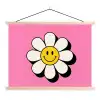 Smiley - Bloem - Roze textielposter latten blank klein -3d