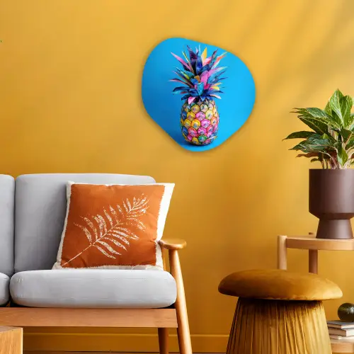 Ananas - Blauw - Tropisch - Vrolijk Wandcirkel Organisch Forex 3mm klein -sfeer4